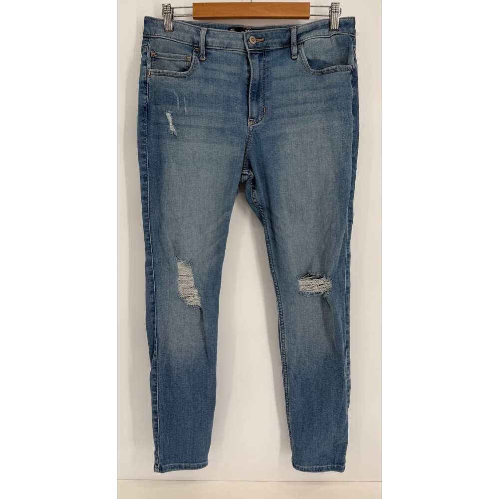 Hollister High Rise Super Skinny Distressed Jeans Medium Wash Sz 15S W32 L26